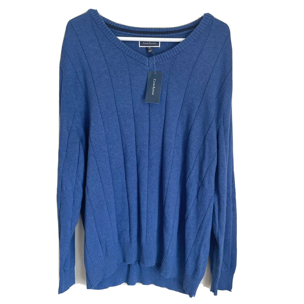 Club Room Mens 3XL Blue V-Neck Sweater NWT Classic Knit Pullover